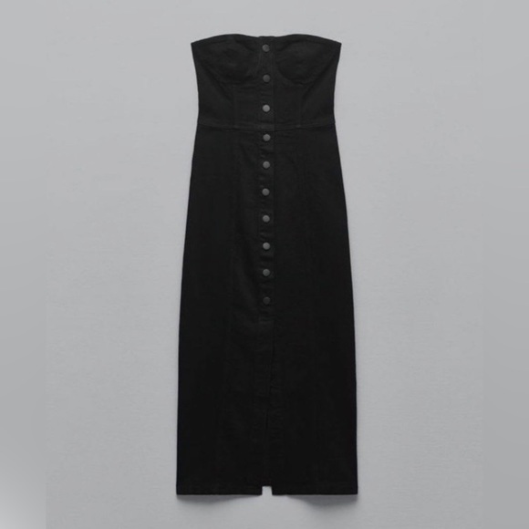 NWT Zara dark denim bustier button front dress size S - Picture 2 of 11